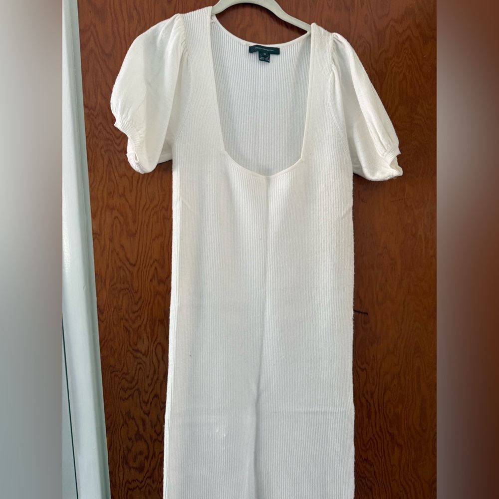 French Connection White Ribbed Scoop Neck Mini Dress